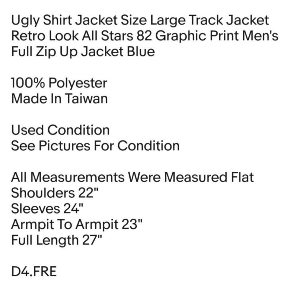Ugly Shirt Jacket Size Large Track Jacket Retro Look All Stars 82 Graphic Print - Picture 2 of 6